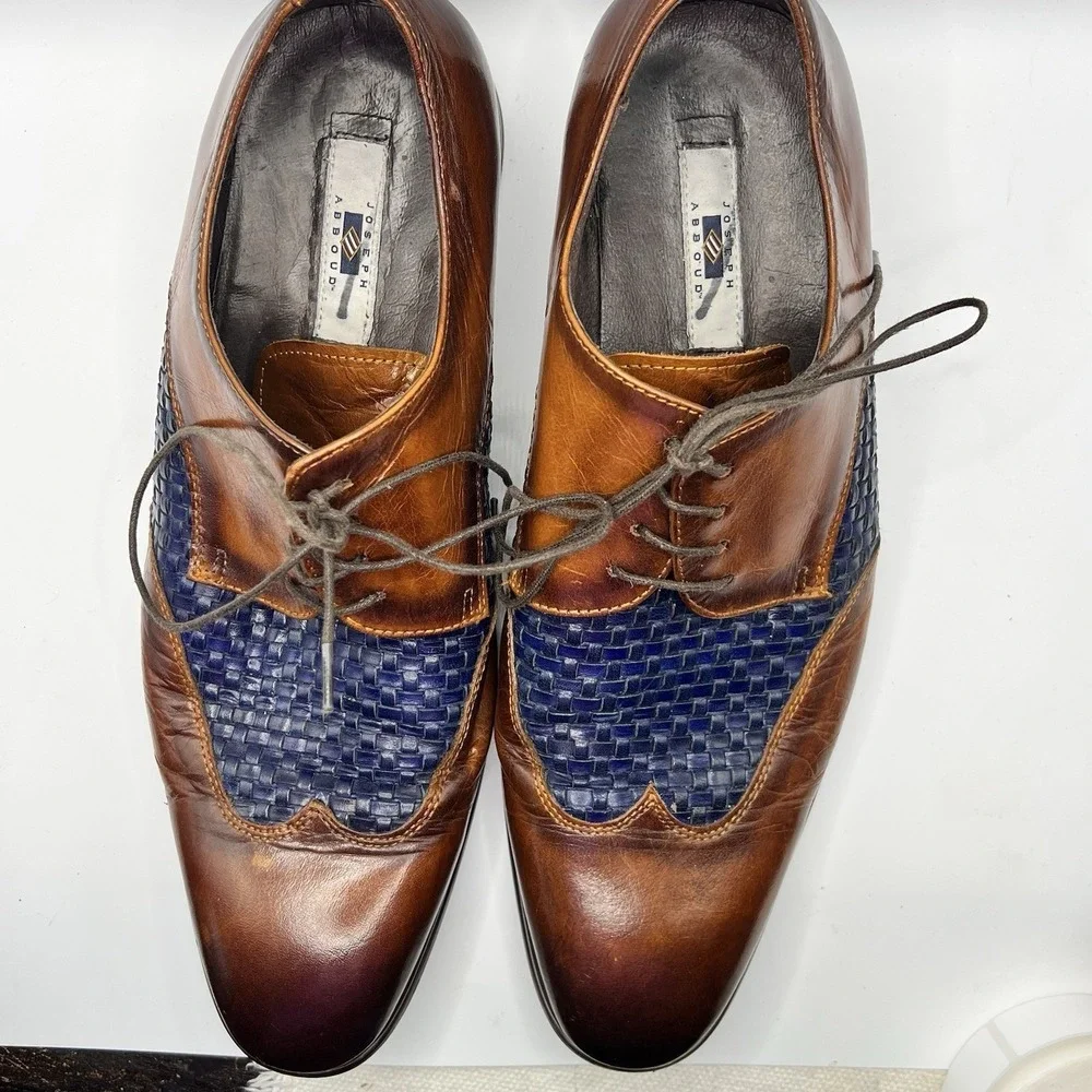 Joseph Abboud Giorgio Brown/Navy Leather Wing Tip Dress Shoe Mens‎ Size US 9.5